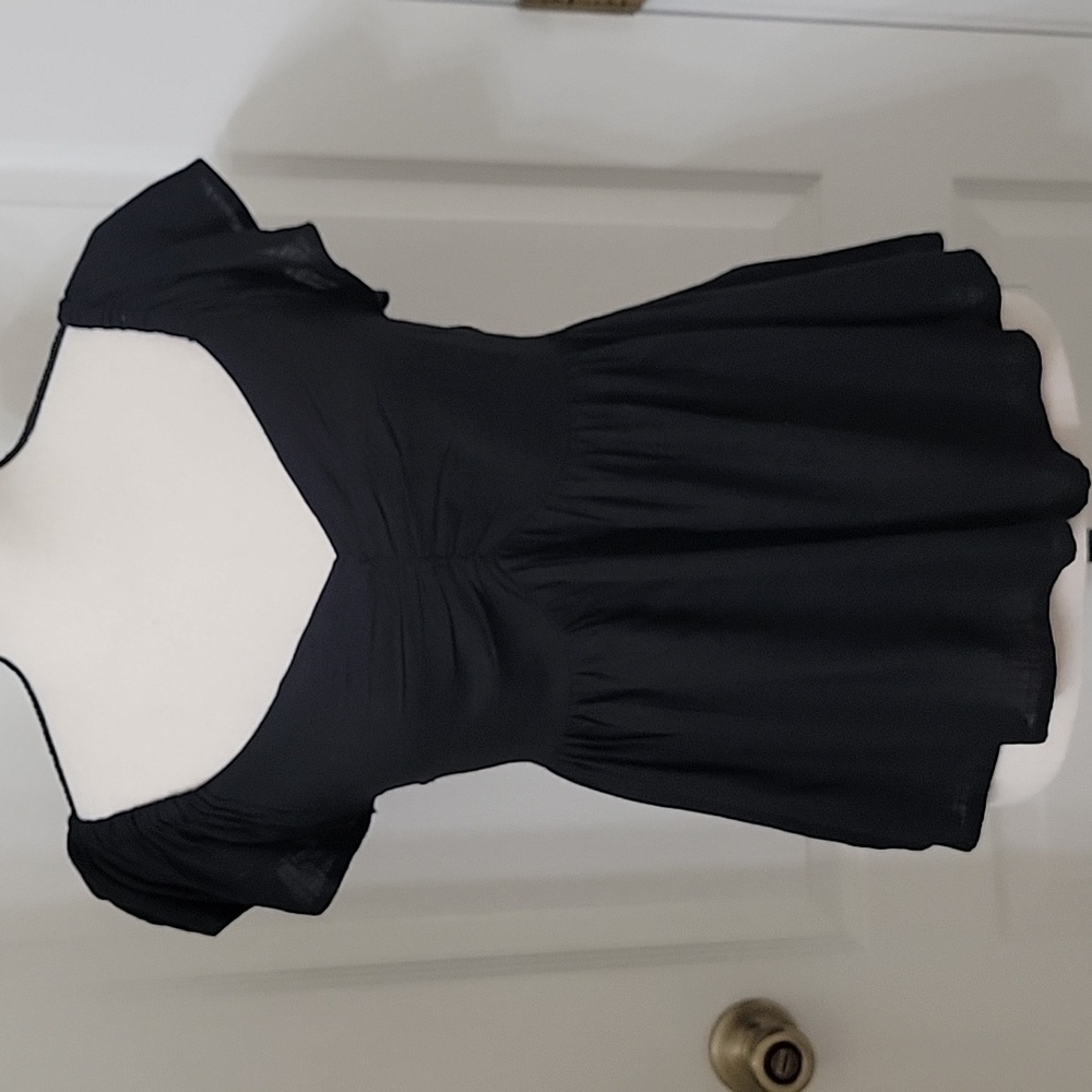 Japna Size XS Black Babydoll Blouse, Smocked Back, Gathered at Bust. Gently Used